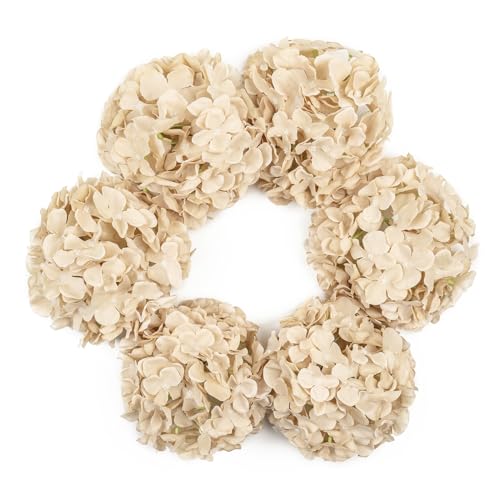 DuHouse Lot de 6 têtes de Fleurs d'hortensia en Soie avec tiges pour Bricolage, Mariage, Centre de Table, décoration d'intérieur (Sable)
