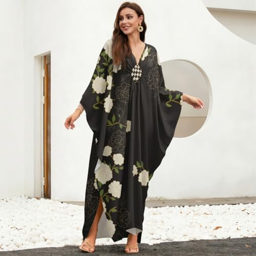 Image of MAKABO Kaftan Dresses for Women, V Neck Moo Moos Colorful Print Cover Ups Caftan Beach Dresses for Swimwear