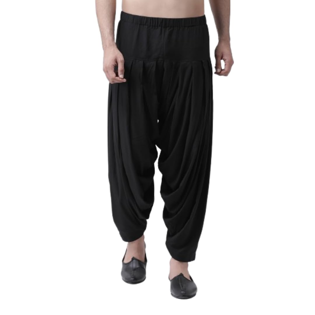 Mens Patiala, Rayon Solid Dyed Black Patiala Pant for Men