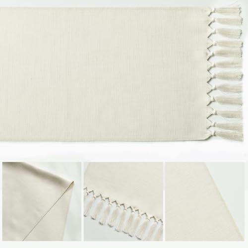 Artoid Mode Beige Landhausstil Quasten Tischläufer, Waschbar Küche Tisch Dekoration Party Geburtstag Hochzeit Dekor 33x243 cm