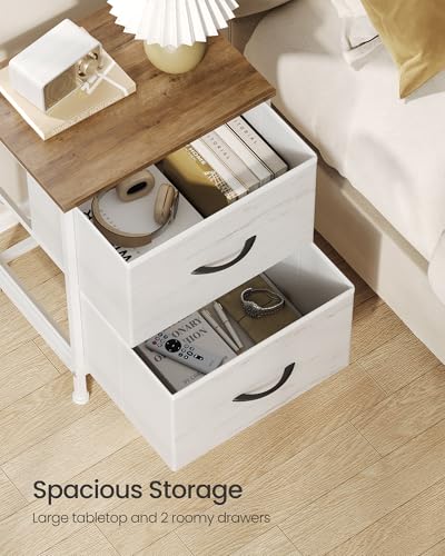 Image of SONGMICS BELLAH Collection - Dresser for Bedroom, Chest of Drawers, Nightstand, 2 Drawers, Storage Organizer Unit, Closet, Entryway, Farmhouse, Rustic White and Honey Brown ULGS312WJ02S