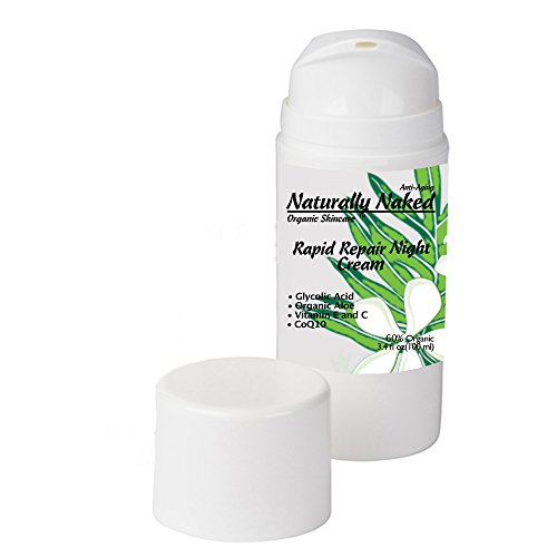 Rapid Repair Night Cream, 3.4 oz (100 ml), Maximum Hydration, Tightening Dark Circle Removal, 10% Glycolic Acid Anti- aging, Anti- Wrinkle Repair Hydrate Moisturizer Lotion. 60% Organic, Kosher Cert