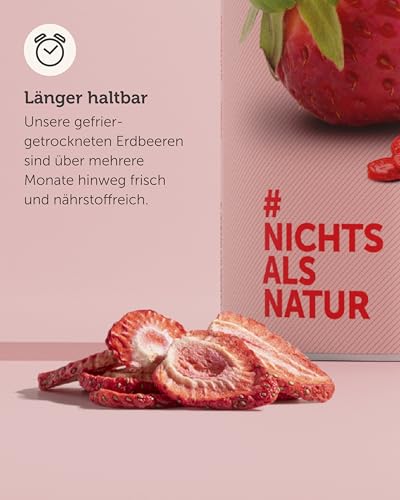 BUAH® Gefriergetrocknete Erdbeeren | Erdbeer Chips Als Snack Oder Für Smoothies | Idealer Süßigkeiten Ersatz | Vegan & ohne Zuckerzusatz | 96g