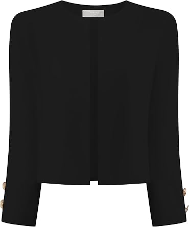 Hobemty Womens Work Cropped Jacket 3/4 Sleeve No Collar Open Front Blazer