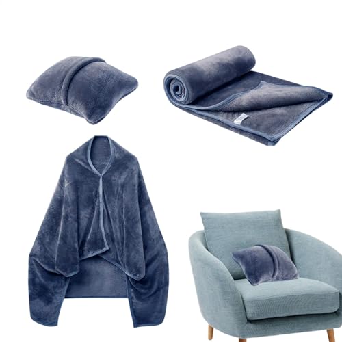 Manta y Almohada de Viaje, combinación de Almohada compacta de Viaje, Manta de avión de Viaje cálida de Franela, Almohada de Manta de Chal para Mujeres, Hombres