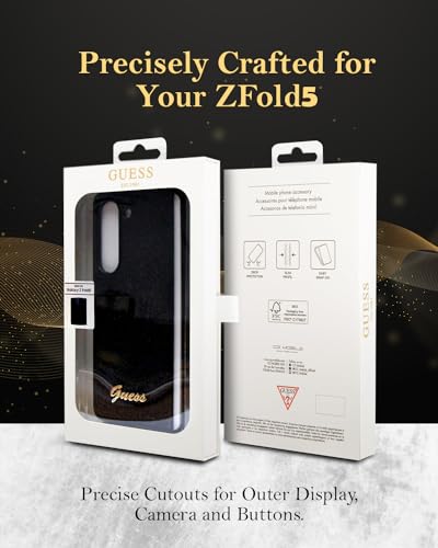 Image of CG MOBILE Guess [Official Licensed] PC /TPU Glitter Flakes Case | Script Metal Logo Protective Case /Cover Designed for Galaxy Z Fold 5 (2023) - Black