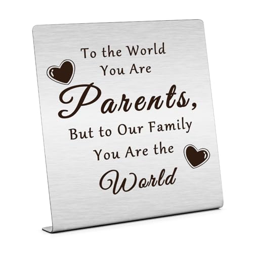 To The World You Are Gifts For Parents from Daughter Son Plaque Sign Table Decor Thank You Gifts for Parents Inspirational Gift for Mother Father Gift for Anniversary Parent Birthday Present Idea