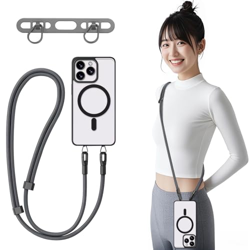 [Chisafly] スマホショルダー スマホ ストラップホルダー 携帯ストラップホルダー 斜め掛け 肩掛け 首掛け 2口 長い 丈夫 全機種対応 長さ調整可能 充電しやすい 落下紛失防止 ダークグレー