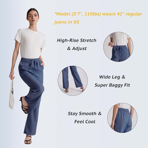 Womens Wide Leg High Rise Jeans Elastic Waist with Drawstring3