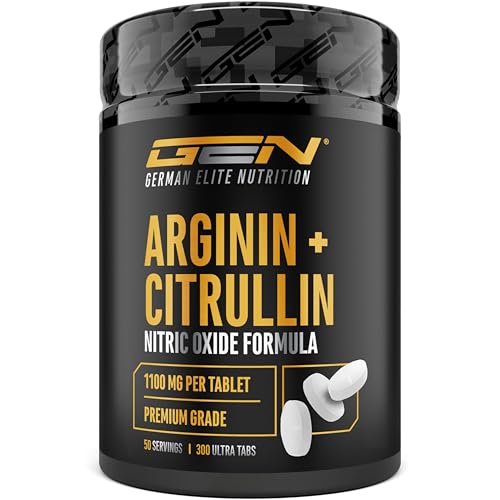 L-arginina + L-citrulina Ultra tabletas - 300 tabletas con 1100 mg - Combinación de alta dosis de L-arginina base y L-citrulina malato 2:1 - Vegano