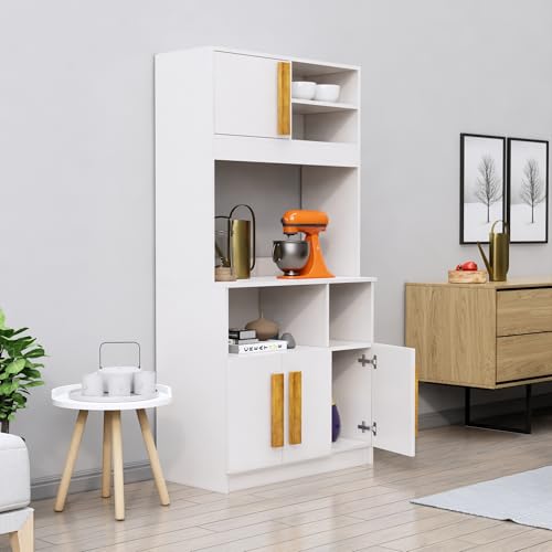 Image of Bniture Engineered Wood Storage Cabinet | Open Sideboard Cabinet for Living Room with 4 Door & Shelves | Multipurpose Cabinet Organizer for Home | Space Saving Kitchen Crockery Unit | Frosty White