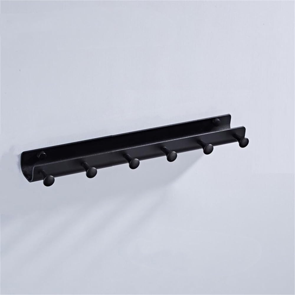 Double porte-serviettes 55 cm noir mat en aluminium spatial avec 6 crochets muraux
