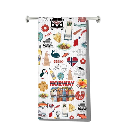 G2TUP Norway Kitchen Towels Norways Landmarks Gift Norwegian Kitchen Towels Norways Housewarming Gift (Norway)