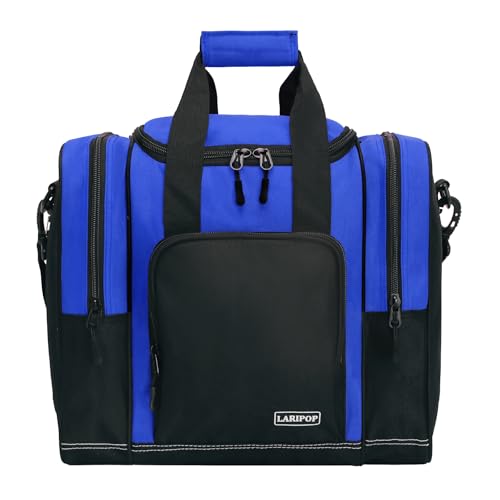 LARIPOP Bowling Ball Bag for Single Ball, 2022 Bowling Ball Tote Bowling Bag with Padded Holder - Fits Shoes up to Mens Size 14 and Bowling Accessories, Black+Blue