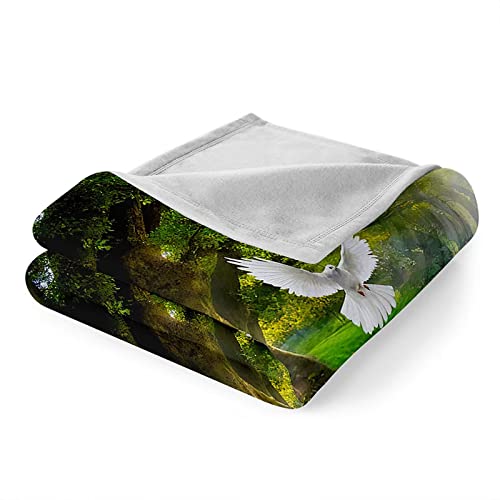 Couverture de lit douce KnSam 180x240cm plaid polaire flannel motif cascade vert bleu