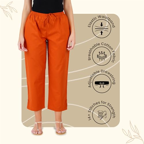 Image of Happy Bunny Parallel Pants for Women 100% Cotton Ankle Length Trousers Regular Fit with Elastic Drawstring Stylish & Pockets Casual Formal Wear for Office & Home
