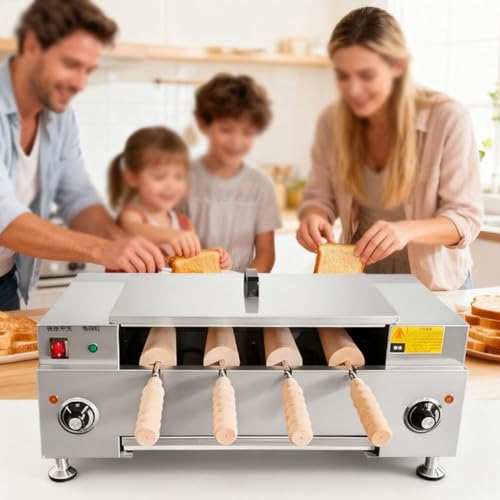 AityBuy Máquina De Horno Eléctrico para Conos De Helado, Horno Comercial para Pasteles con Forma De Chimenea con 4 Rodillos, Horno para Hacer Panecillos con Forma De Chimenea Knob
