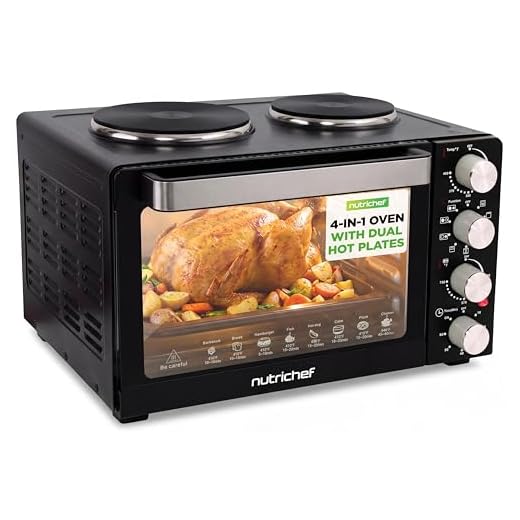 NutriChef 30 Quarts Kitchen Convection Oven - 1400 Watt Countertop Turbo, Rotisserie Roaster Cooker with Grill, Griddle Top Rack, Dual Hot Plates, Toaster, Baking Tray, Skewers and Handles - PKRTO28