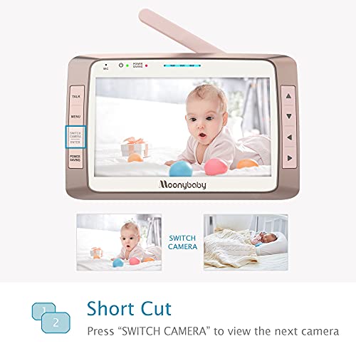 Moonybaby 5" Long Range No Wifi Baby Monitor With 3 Cameras For 3 Rooms, 15 Hour Battery Life, Auto Night Vision, 2-Way Talk Back, Temperature Display, Lullabies, Eco/Voice Activation #TOP7