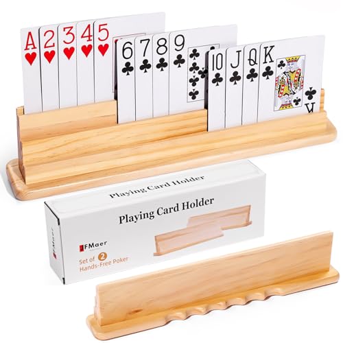 JFMkaer Card Holders for Playing Cards 2PCS, Handheld Groove Design for Comfortable Grip, Wooden Playing Card Holder for Adults, Seniors, Kids