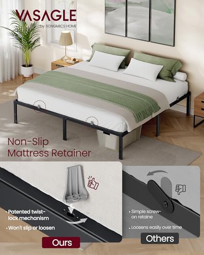 Image of VASAGLE King Metal Bed Frame 16 Inches Tall, 1100 lb Weight Capacity, No Box Spring Needed, with Under-Bed Storage, Easy Setup, Heavy-Duty Platform Bed, Mattress Retainers, Matte Black URMB664BD02S