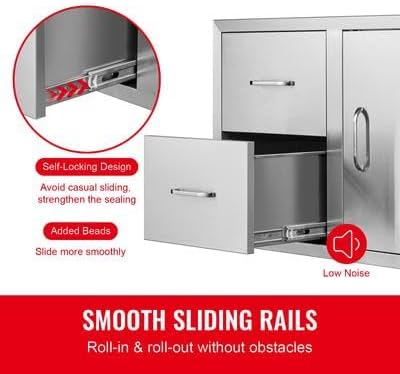 Happybuy Outdoor Kitchen Door Drawer Combo, 32.5" W x 21.6" H x 20.5" D Access Door & Double Drawers with Paper Towel Rack, Stainless Steel Handles, Ideal for BBQ Island and Outdoor Kitchens