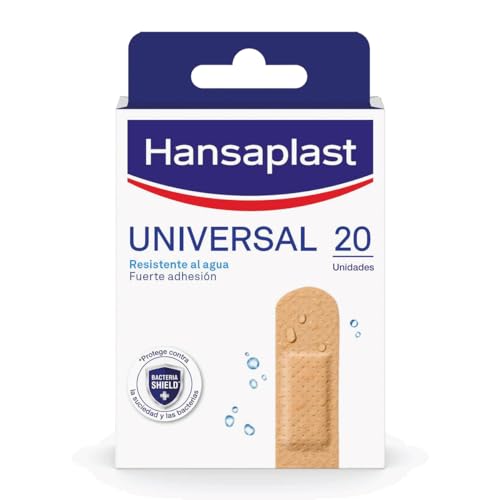 Hansaplast Universal 20 Apósitos, Apósitos impermeables transpirables, Fuerte adhesión, Gasa absorbente antiadherente, Apósitos para heridas multiusos