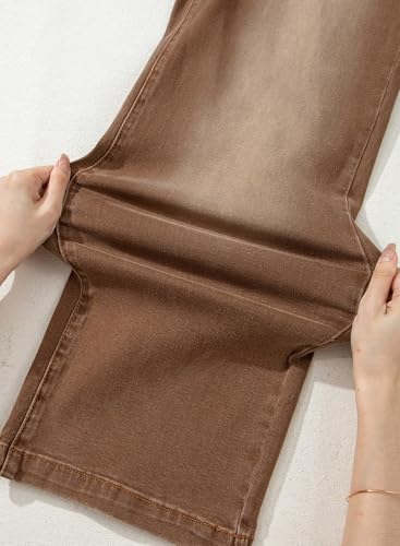 Sidefeel Women's Wide Leg Jeans High Waisted Straight Leg Stretchy Trendy Loose Zimbaplatinum Ankle Denim Pants Brown Size 6