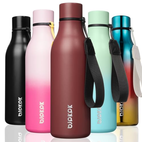 Image of BJPKPK Insulated Water Bottles, 18 oz Stainless Steel Metal Water Bottle with Strap, BPA Free Leak Proof Jugs, Mugs, Flasks, Reusable Thermal Flasks for Sports & Travel, Brick Red