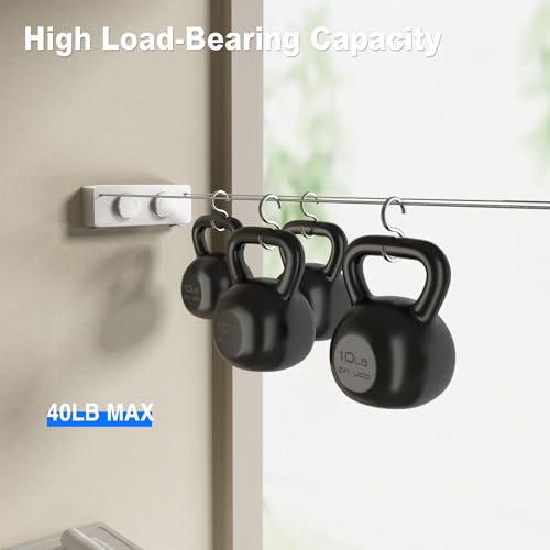 Image of MUSTORN Retractable Twin Clothesline Indoor, Non-Sagging Outdoor Clothes Line Retracting Heavy Duty Clothes Drying Laundry Line Wall Mounted Stainless Steel Line-13.8Feets(Double Line-White)