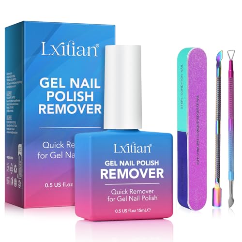 Juego de quitaesmalte de uñas en gel de 15 ml con lima y raspador, quitaesmalte de uñas de gel para uñas, fácil de quitar en 3 – 5 minutos – Suave en las uñas, sin remojo ni remojo