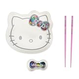 Bioworld Hello Kitty Character Head Sushi Plate with Bow Sauce Tray & Pink Chopsticks (Kitchen)