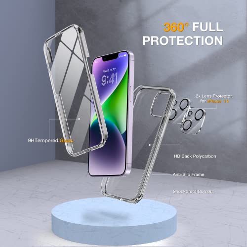 Image of Miracase Class Series for iPhone 14 Case 6.1 inch, [Built-in Tempered Glass Screen Protector] [Bubble Free] Full-Body Protective Bumper Phone Case with Camera Lens Protector, Clear