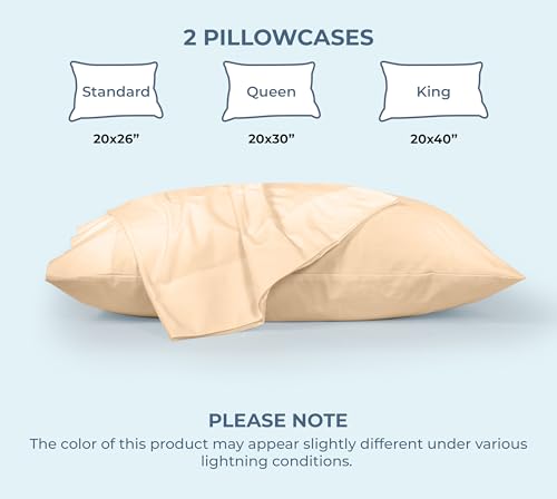 Image of ROYALE LINENS 100% Organic Cotton Percale Pillowcases Set of 2 - Standard Size Percale Pillowcase - Standard Set of 2 Pillow Cover - Breathable, Cool & Crisp Pillow Cases (20 inchx26 inch, Sand)