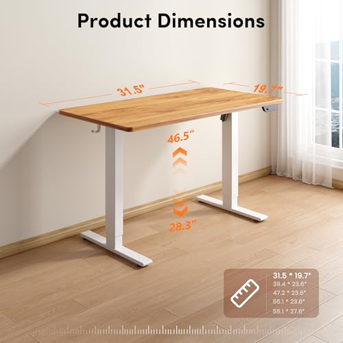 Image of FEZIBO One-Piece Standing Desk, 32 inchx20 inch Seamless Tabletop Electric Height Adjustable for Home Office, Study Rooms & Multi-Device Workstations, Light Rustic