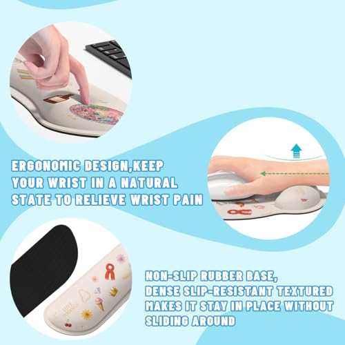 Cute Mouse Pad Set Pink Cartoon Rainbow Camera Disco Ball Gaming Mousepad 4in1 Desk Mat for Desktop Wrist Support Cup Coaster Set Ergonomic Computer Desk Arm Wrist for Decor Home Office by CWQKRH - Used condition - Image 3