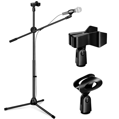 Image of Microphone Stand with Suspension Boom Scissor Arm /Mic Stand Holder /Studio Stand /Adjustable Suspension Boom Scissor /Arm for Voice-over /Gaming /Recording (Boom Arm Stand, Black)