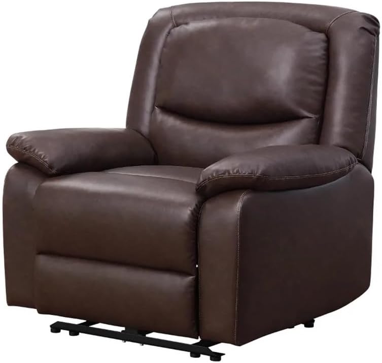 Push-Button Power Recliner with Deep Body Cushions Living Room Chairs Brown Faux Leather Upholstery Sofa Furniture