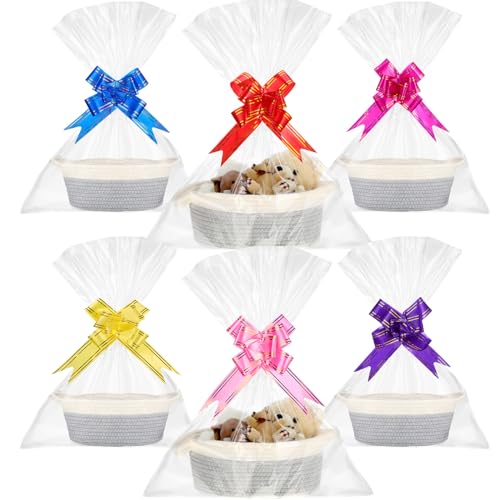 Image of Berlune 6 Pcs Basket for Gifts Empty to Fill with Handles Gift Bags and Ribbons 3 Size Empty Woven Baskets for Gifts Empty Rope Basket for Thanksgiving Easter Thank You Gift