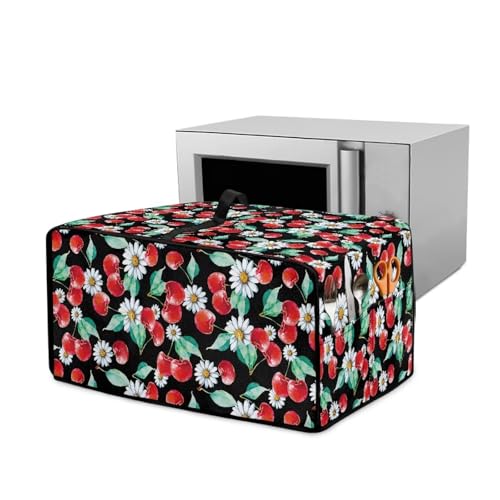 Wanyint Toaster Oven Cover Dust-Proof Polyester Convection Oven Air Fryer Protector with Accessory Pockets and Handle Home Kitchen Decor, 20.5 x 16.5 x 10 Inches, Cherry Daisy Black