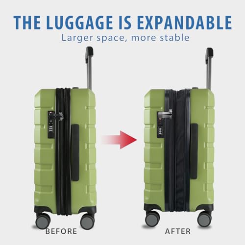 Valise cabine 20 pouces extensible verte avec serrure TSA et roues multidirectionnelles - 5