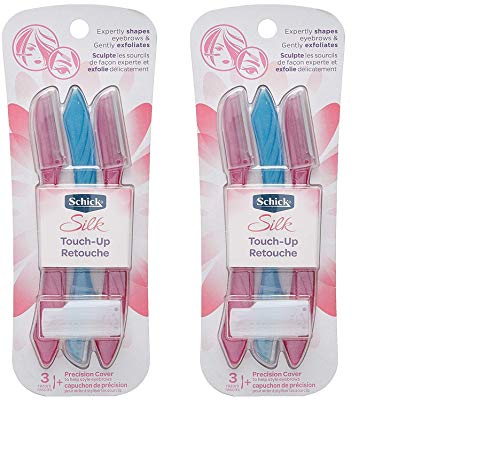 Schick Silk Touch-Up Multipurpose Exfoliating Dermaplaning Tool, Eyebrow Razor, and Facial Razor with Precision Cover, 3 Count - 2 Pack