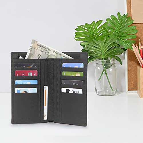 Image of KARA Black Unisex Genuine Leather Wallet - Hand Purse with 16 Credit Cards Slots - Wallet for Women and Men
