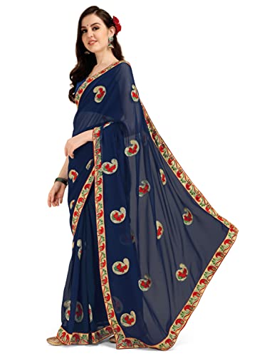 Image of EthnicJunction Women's Embroidered work Georgette Saree With Unstitched Blouse Piece