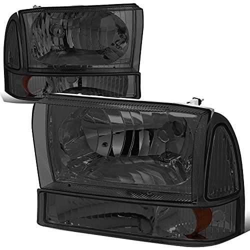 4Pcs Smoked/Amber Corner Headlights+Bumper Lamps Compatible with Ford F-250 F-350 F-450 F-550 Super Duty Excusion 99-04