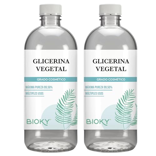 Bioky Glicerina Vegetal Líquida 2x1L – Elevada Pureza & Natural – Pura Multiusos, Jabones Hidratantes y Cosmética Casera: Piel y Cabello – Glicerina para Secar Flores (2)
