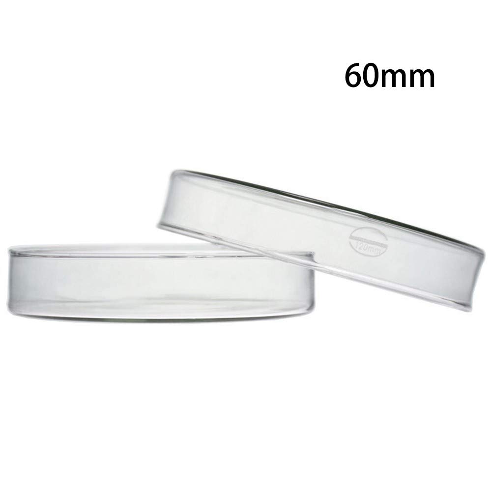 DADAKEWIN 60mm Glass Petri Dish with Lid 15 * 60mm 3.3 Borosilicate Glass Heat Resistant Thick Glass Bacterial Culture Lab Dishes- Pack of 5 (Size : 60mm)