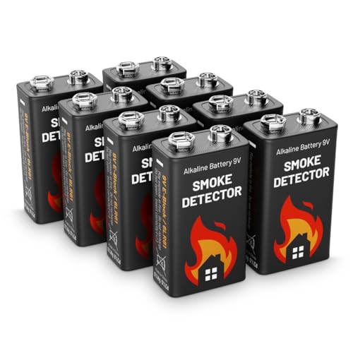 ABSINA 8x 9V battery smoke alarm alkaline - 9V batteries long-lasting & leak-proof - 9 volt batteries for smoke alarm, fire alarm battery, square battery 9V, batteries 9V, 9 volt battery