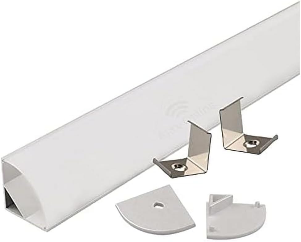 Ajax Online Aluminium Profile with Frosted Diffuser - 45 Degree Corner Channel Extrusion Profile for LED Strip Under Cabinet Lighting – LED Striplights Upto 19mm in Wide - 1 Metre Length (Pack of 3) [Energy Class A+]