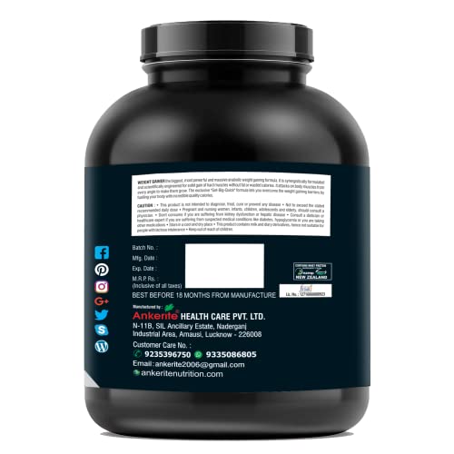Image of Ankerite Weight Gainer | High-Calorie Mass Gainer for Healthy Weight Gain & Muscle Growth | Supports Muscle Recovery & Strength for men or Woman (3000 g, CHOCOLATE)
